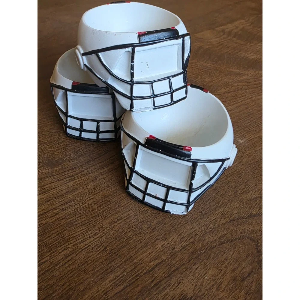 Set of 3 Miniature Football Helmet stress Bowl holder White Sports Decor Novelty